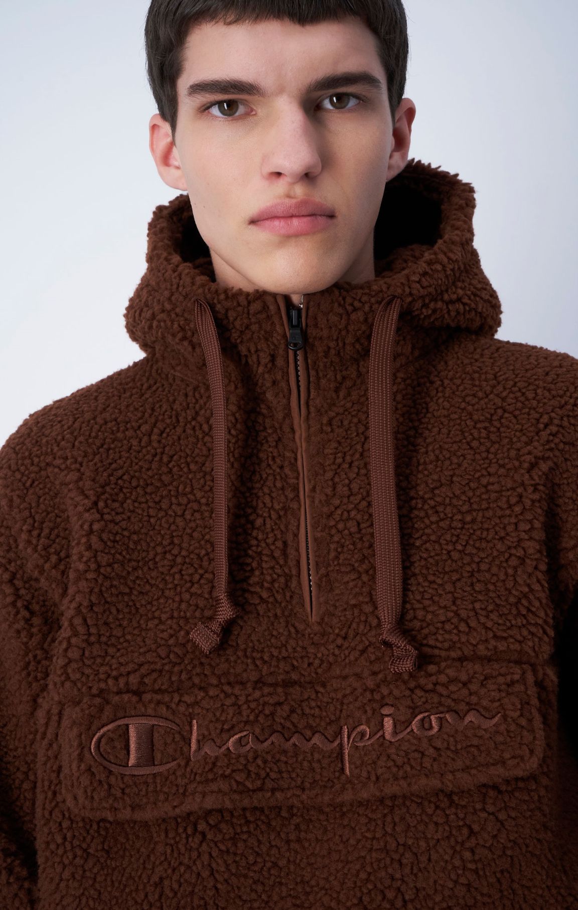 Brown Sudadera polar de invierno con capucha y logotipo