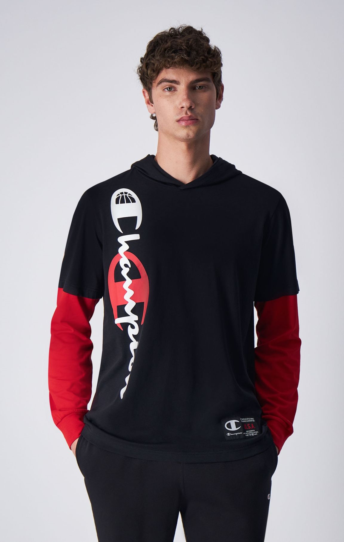 Black Basketball Hooded Long-Sleeve T-Shirt